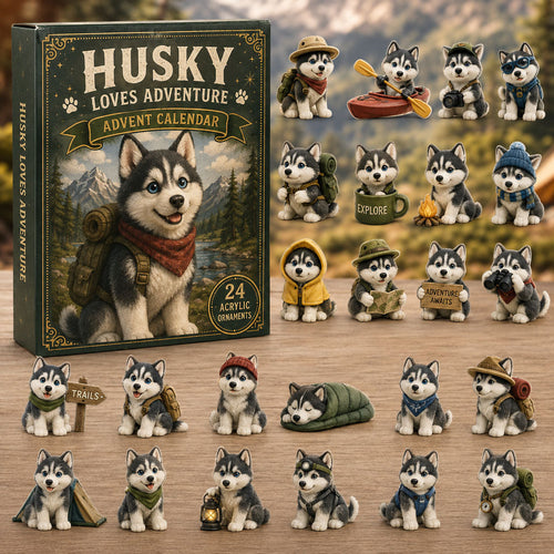 CHRISTMAS KICKOFF 40% OFF - Husky Winter Adventure Advent Calendar 2026 - 24-Day Festive Countdown, Acrylic Charms Blind Box - Gift For Dog Lovers AC0TM241