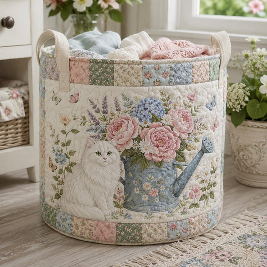 Hydrangea Cat Haven Quilted Laundry Basket NCU0DV2344