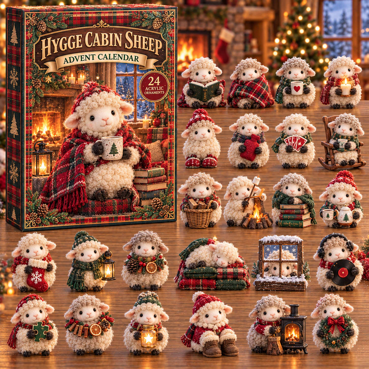 CHRISTMAS KICKOFF 40% OFF - Hygge Cabin Sheep Advent Calendar 2026 - 24-Day Festive Countdown, Acrylic Charms Blind Box - Gift For Family and Friends AC0TD037