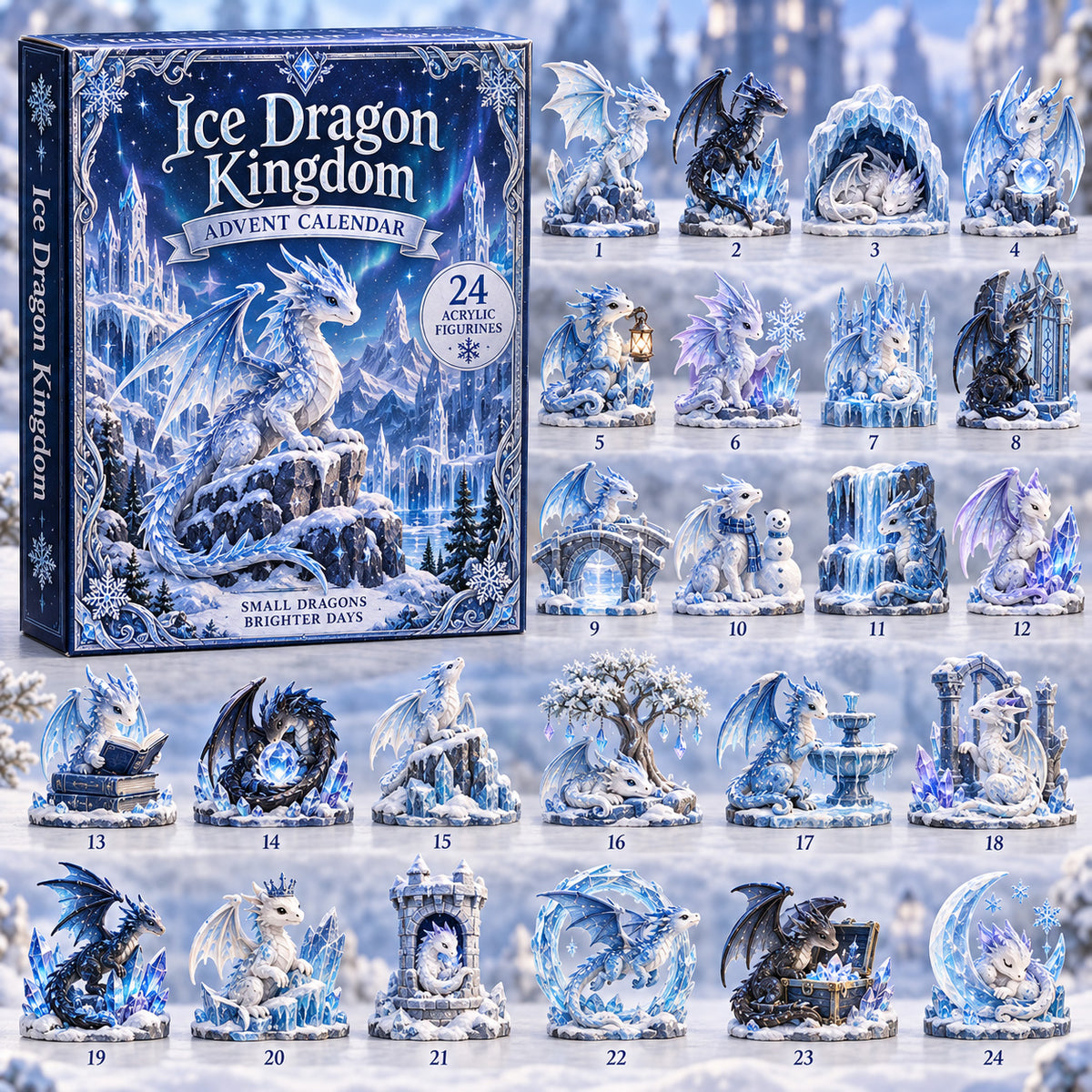 CHRISTMAS KICKOFF 40% OFF - Ice Dragon Kingdom Advent Calendar 2026 - 24-Day Festive Countdown, Acrylic Charms Blind Box - Gift For Dragon Lovers AC0TV018