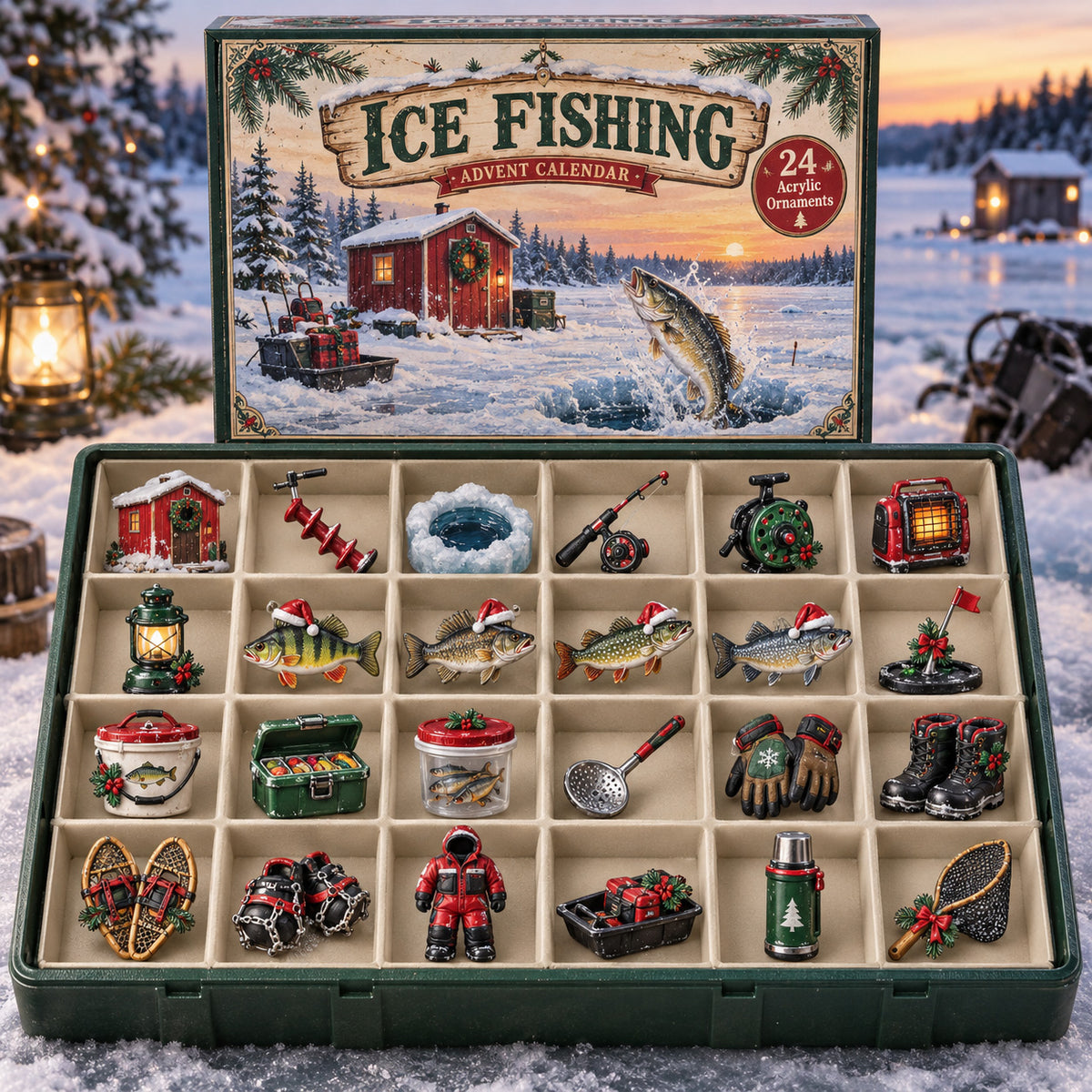 CHRISTMAS KICKOFF 40% OFF - Ice Fishing Advent Calendar 2026 - 24-Day Festive Countdown, Acrylic Charms Blind Box - Gift For Family and Friends AC0TV036