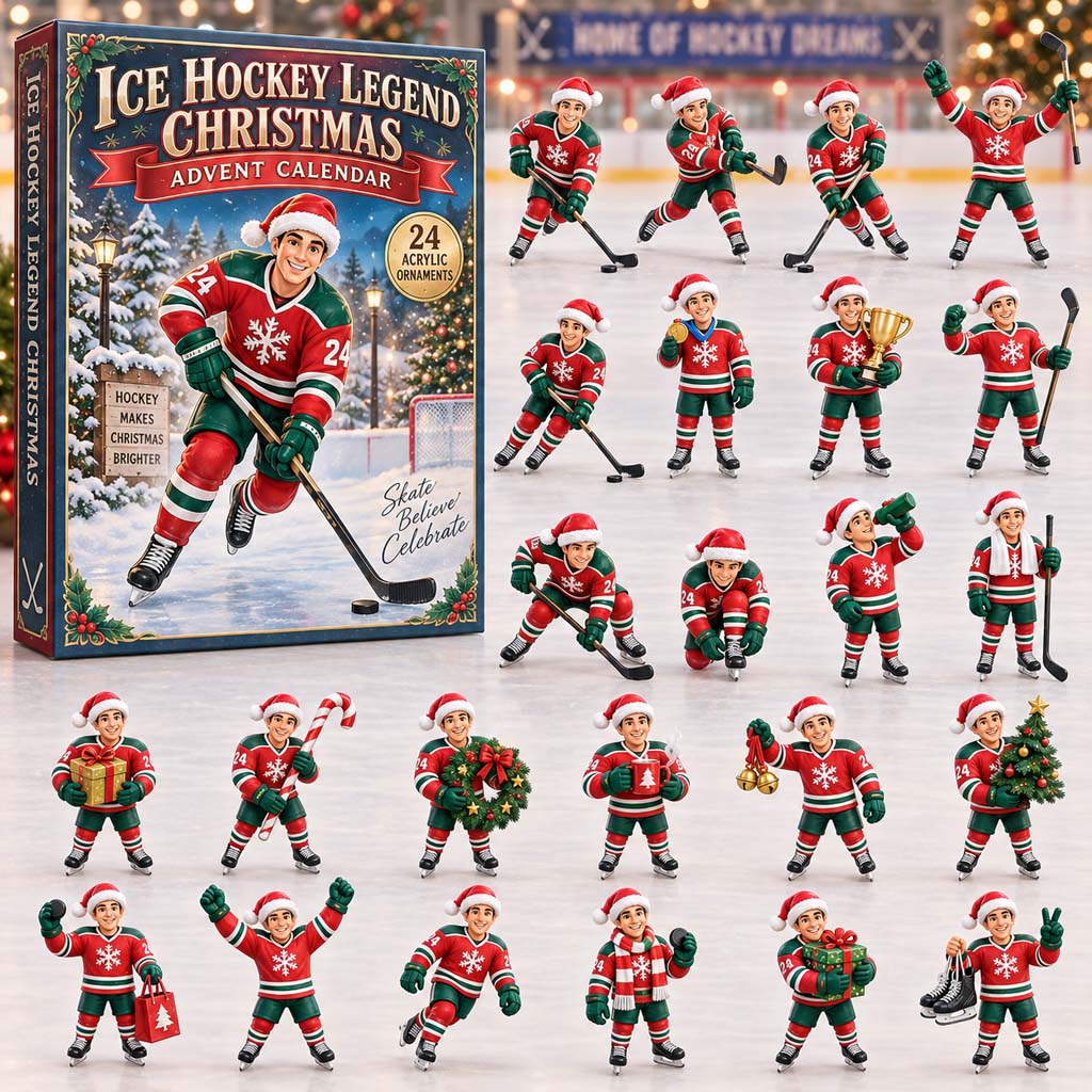 CHRISTMAS KICKOFF 40% OFF - Ice Hockey Legend Christmas Advent Calendar 2026 - 24-Day Festive Countdown, Acrylic Charms Blind Box - Gift For Kids AC0HH040