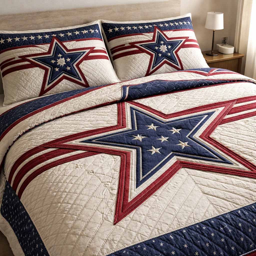 Independence Star 3-Piece Quilted Bedding Set NCU0NXD1657