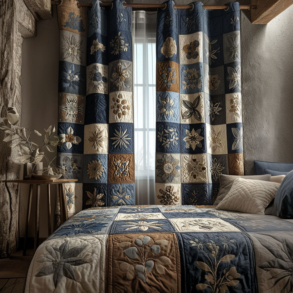 Indigo Bloom Quilted Curtains NCU0PTT2106
