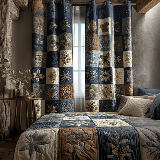 Indigo Bloom Quilted Curtains NCU0PTT2106