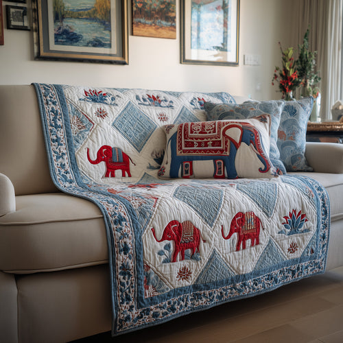 Indigo Elephant Quilted Blanket NCU0LDH704