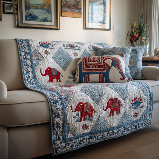 Indigo Elephant Quilted Blanket NCU0LDH704