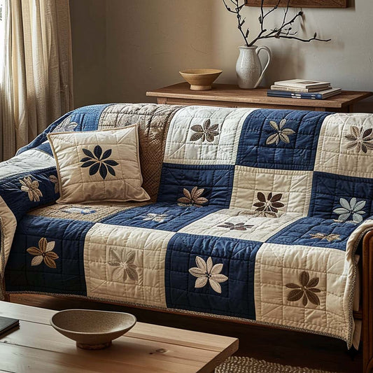 Indigo Floral Quilted Sofa Cover NCU0DQQ0455
