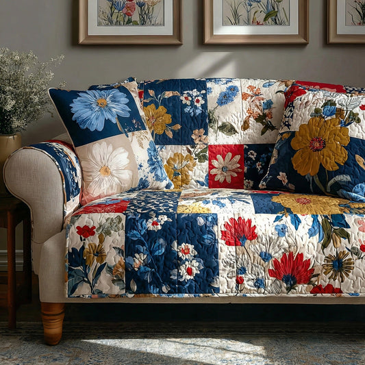 Indigo Garden Quilted Sofa Cover NCU0LDH400