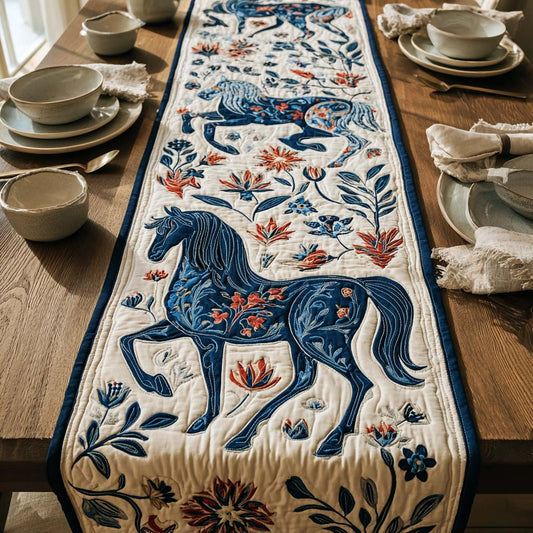 Indigo Horse Meadow Quilted Table Runner NCU0DQQ0178