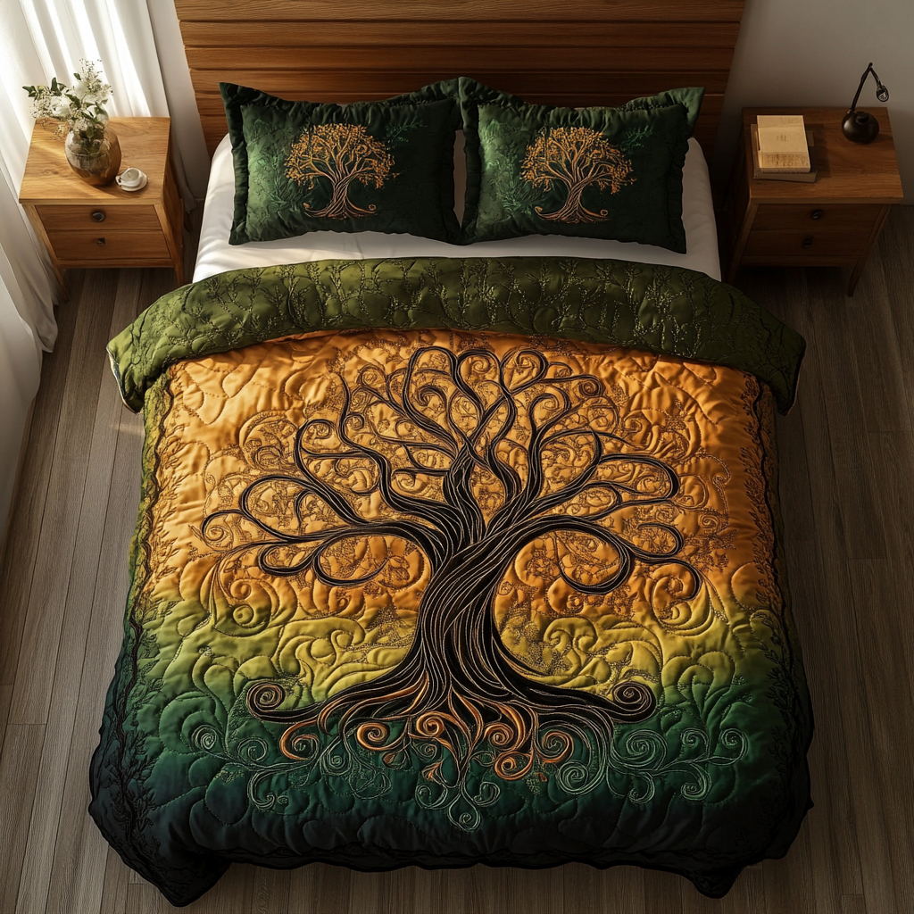 Infinite Branches 3-Piece Quilted Bedding Set NCU0DDK175 – Quiltnest