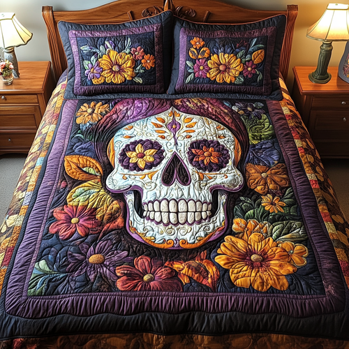Intricate Skull 3-Piece Quilted Bedding Set NCU0TL1920