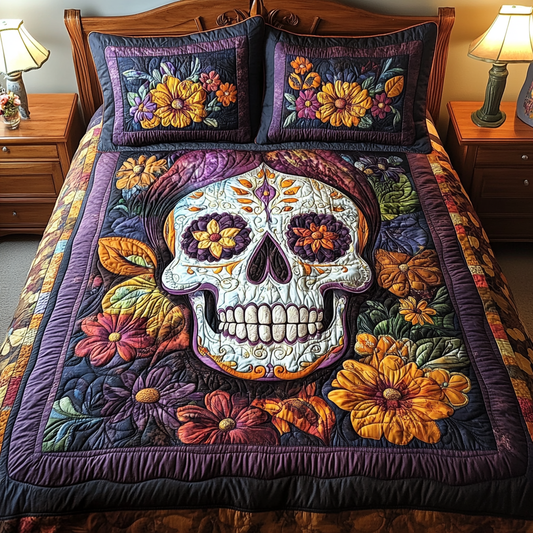 Intricate Skull 3-Piece Quilted Bedding Set NCU0TL1920