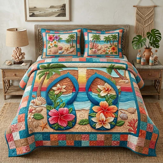 Island Bloom 3-Piece Quilted Bedding Set NCU0DQQ0835