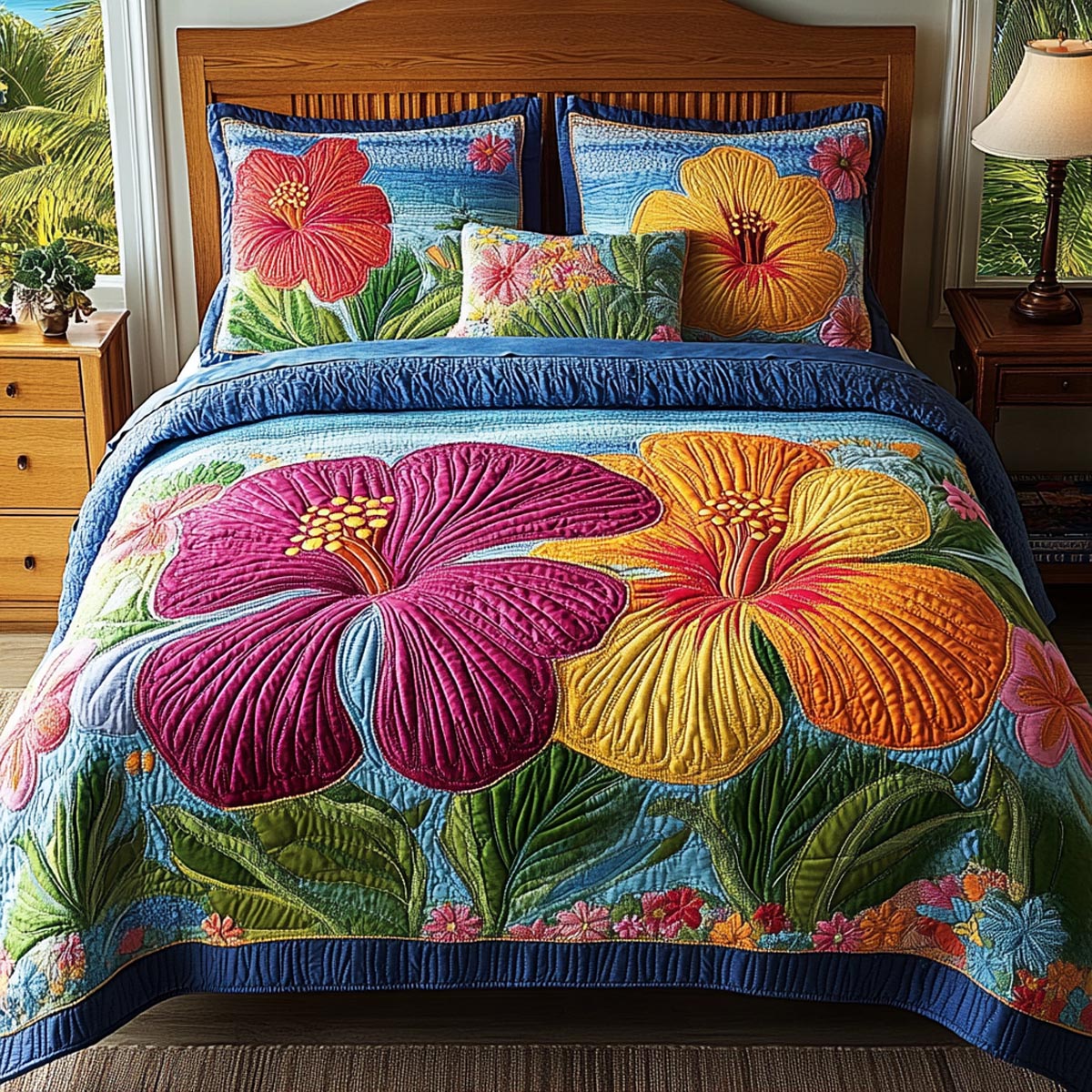 Island Hibiscus 3-Piece Quilted Bedding Set NCU0DV1955