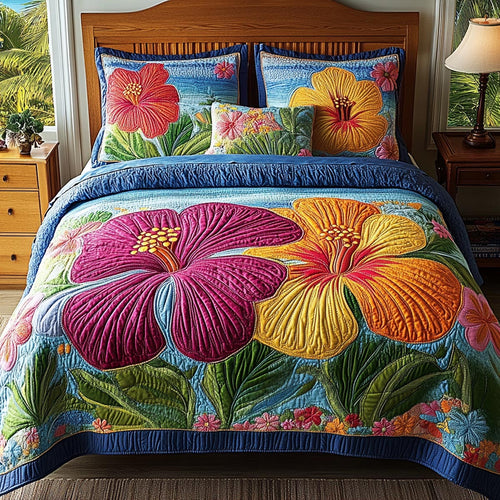 Island Hibiscus 3-Piece Quilted Bedding Set NCU0DV1955