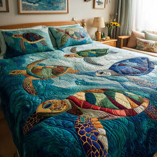 Island Patch Turtles Quilted Blanket NCU0LDH793