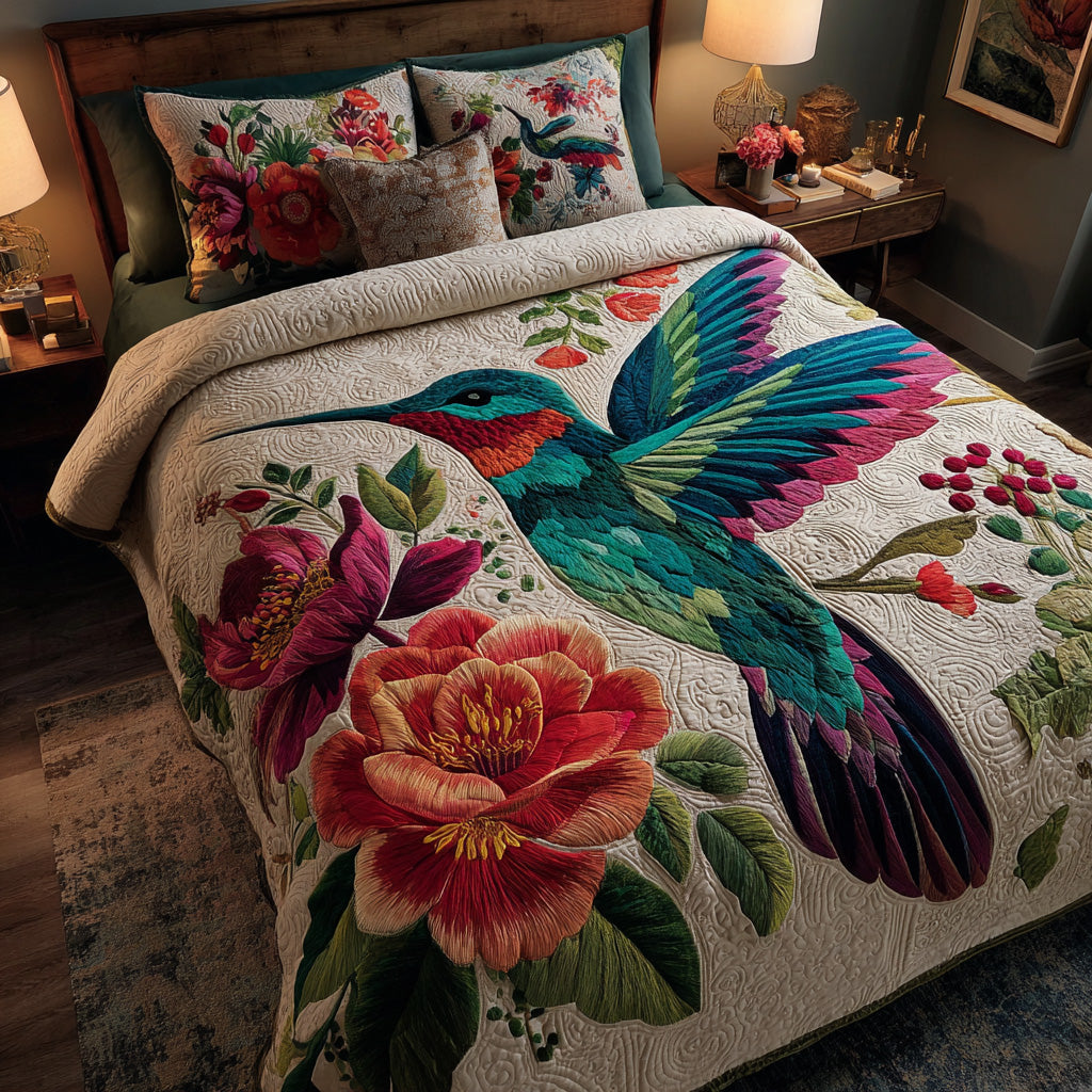 Ivory Blossom Bird Quilted Blanket NCU0LDH781