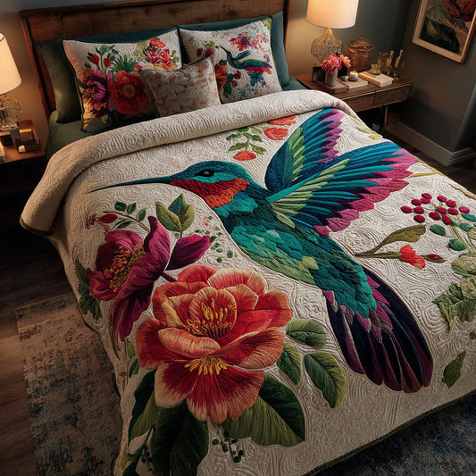 Ivory Blossom Bird Quilted Blanket NCU0LDH781