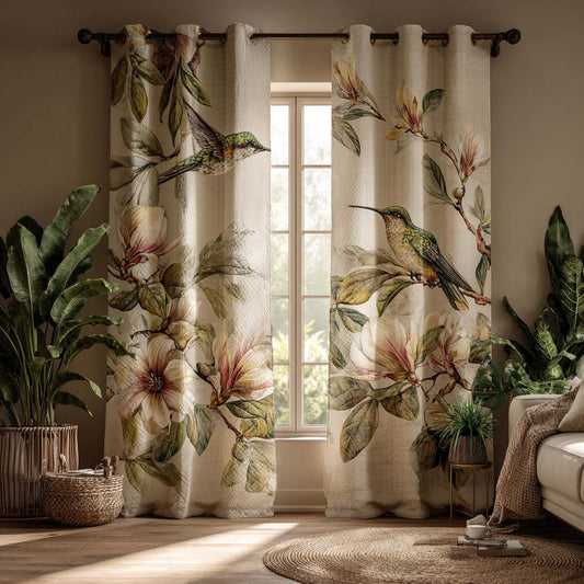 Ivory Hummingbird Quilted Curtains NCU0HNH898