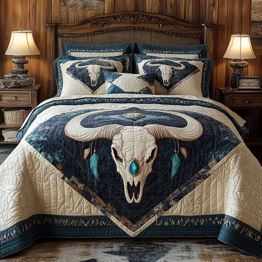 Ivory Longhorn 3-Piece Quilted Bedding Set NCU0NXD1745