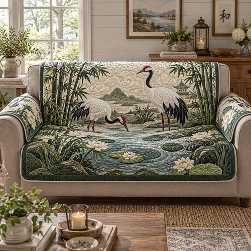 Japanese Crane Garden Quilted Sofa Cover NCU0DV2454