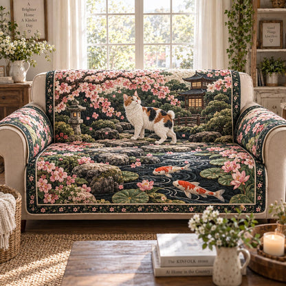 Japanese Lucky Cat Quilted Sofa Cover NCU0DV2458