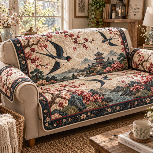 Japanese Swallow Quilted Sofa Cover NCU0DV2460