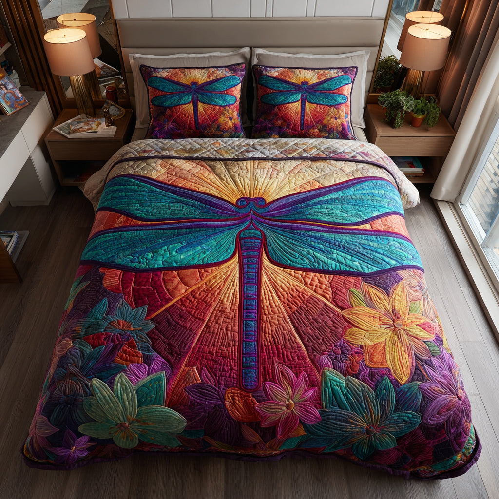Jewel Dragonfly 3-Piece Quilted Bedding Set NCU0HNH304