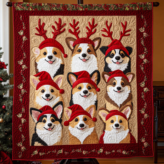 Jingle Corgi Bells Quilted Blanket NCU0PT2086