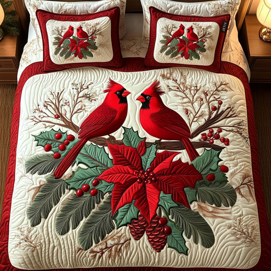 Jolly Cardinals 3-Piece Quilted Bedding Set NCU0PT2152
