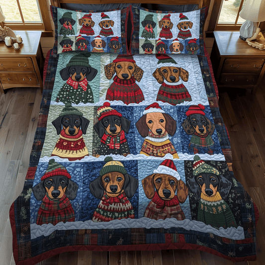Jolly Doxie Paws 3-Piece Quilted Bedding Set NCU0TH1691