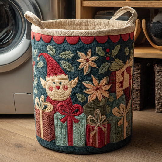 Jolly Elf Scene Quilted Laundry Basket NCU0HNH491