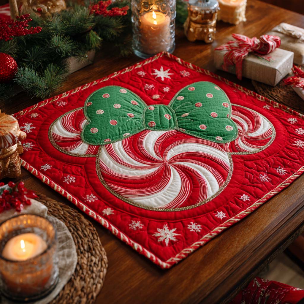 Jolly Peppermint Bow Quilted Table Topper NCU0NXD207