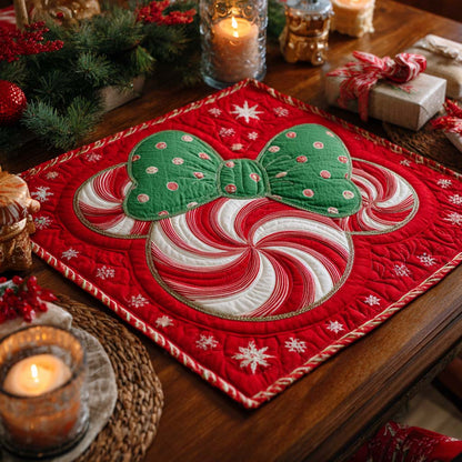Jolly Peppermint Bow Quilted Table Topper NCU0NXD207