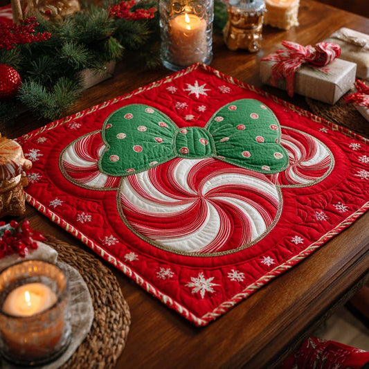 Jolly Peppermint Bow Quilted Table Topper NCU0NXD207