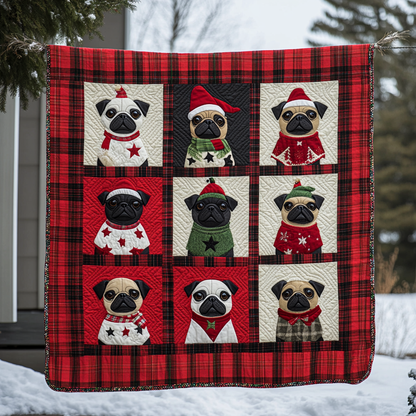 Jolly Pug Christmas Quilted Blanket NCU0VL586