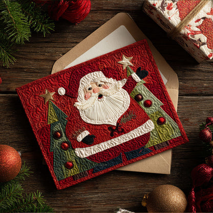 Jolly Santa Cheer Quilted Fabric Postcard NCU0PTT2353
