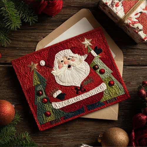 Jolly Santa Cheer Quilted Fabric Postcard NCU0PTT2353