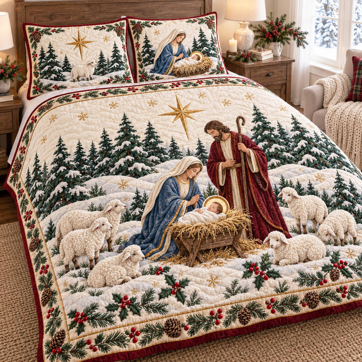 Joyful Advent 3-Piece Quilted Bedding Set NCU0NTD2325