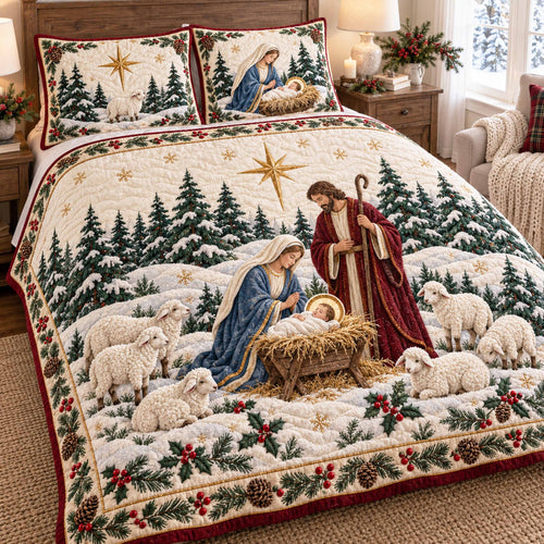 Joyful Advent 3-Piece Quilted Bedding Set NCU0NTD2325