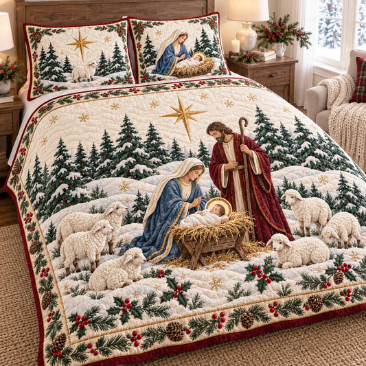 Joyful Advent 3-Piece Quilted Bedding Set NCU0NTD2325