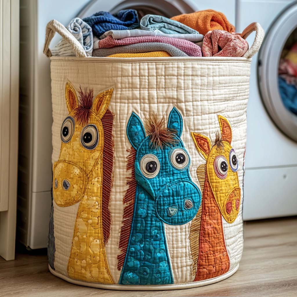 Joyful Colts Quilted Laundry Basket NCU0NNT2700