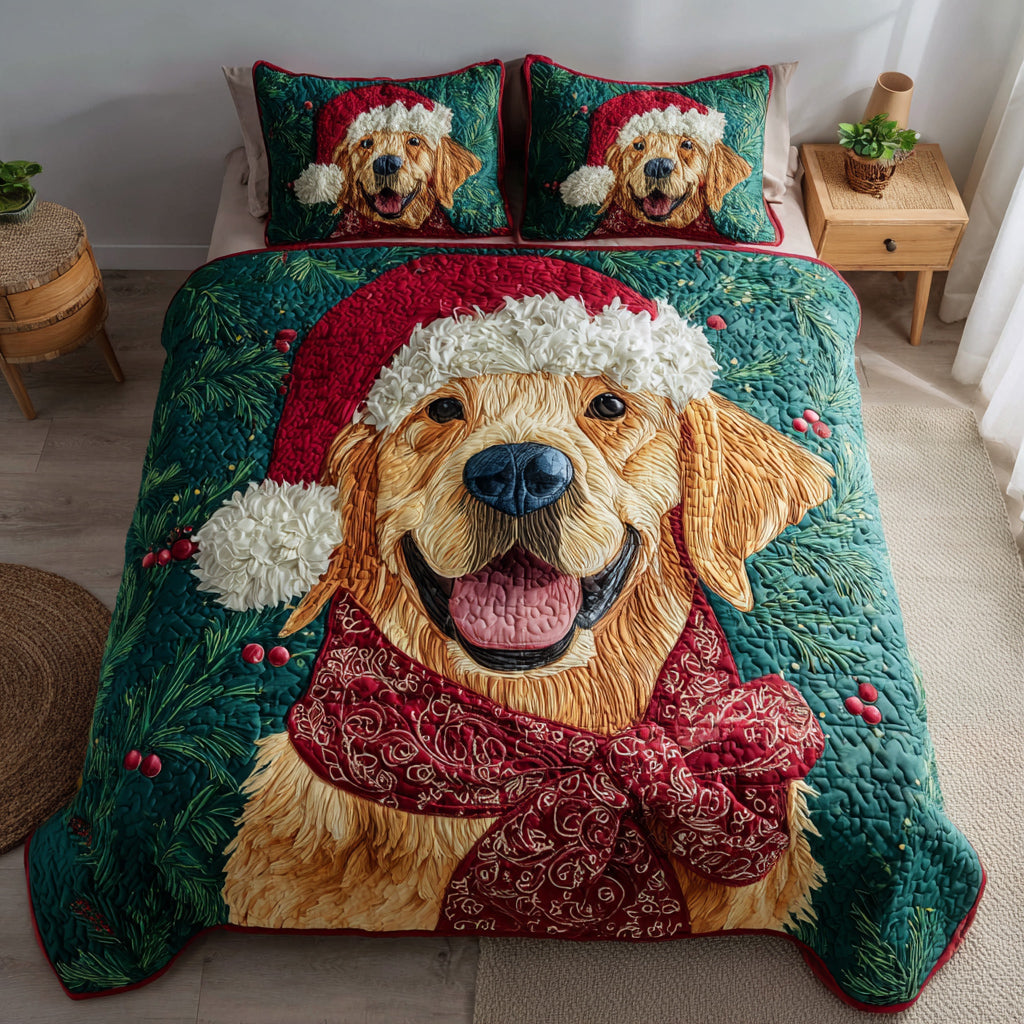 Joyful Golden Retriever 3-Piece Quilted Bedding Set NCU0HNH293