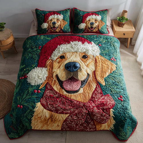 Joyful Golden Retriever 3-Piece Quilted Bedding Set NCU0HNH293