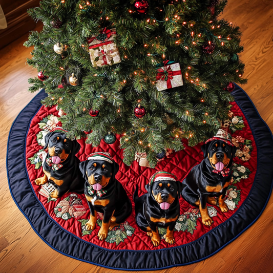 Joyful Rottweiler Christmas Quilted Tree Skirt NCU0DDK1486