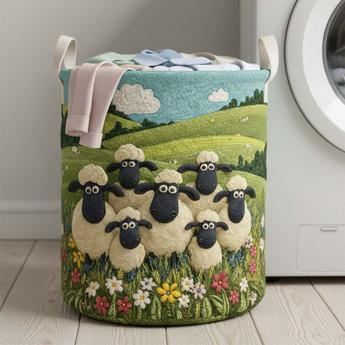 Joyful Sheep Quilted Laundry Basket NCU0HNH919