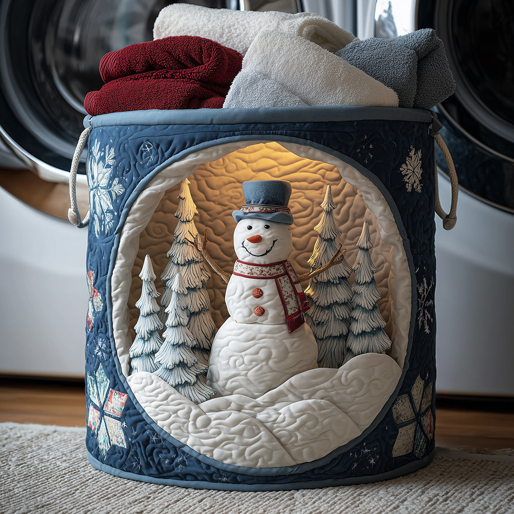 Joyful Snowman Quilted Laundry Basket NCU0TH3276