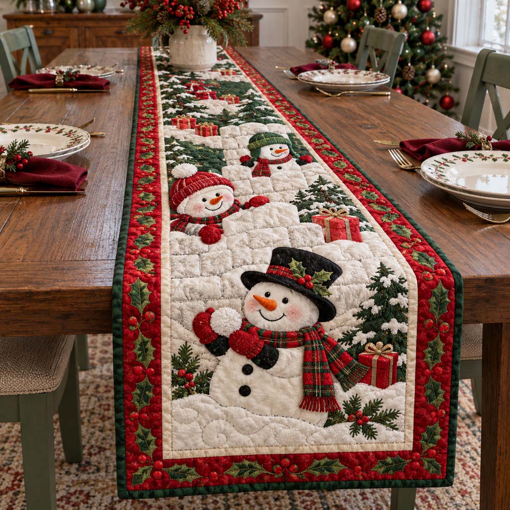 Joyful Snowman Quilted Table Runner NCU0HNH1316