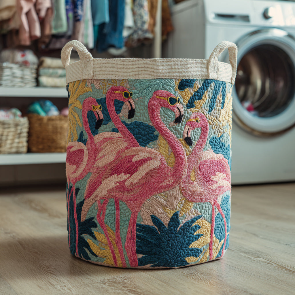Jungle Flamingo Quilted Laundry Basket NCU0HNH095